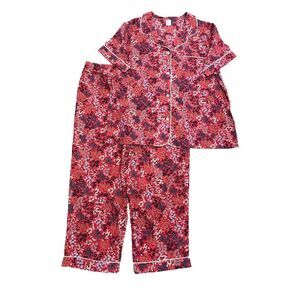 Liz Claiborne Women's Pink Cotton Mini Floral Cotton Short Sleeve Button Down An